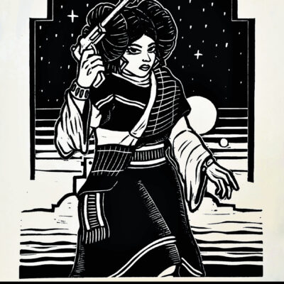 "Hopi Leia" relief print by Hopi artist Sikuyva Dawavendewa