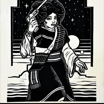 "Hopi Leia" relief print by Hopi artist Sikuyva Dawavendewa